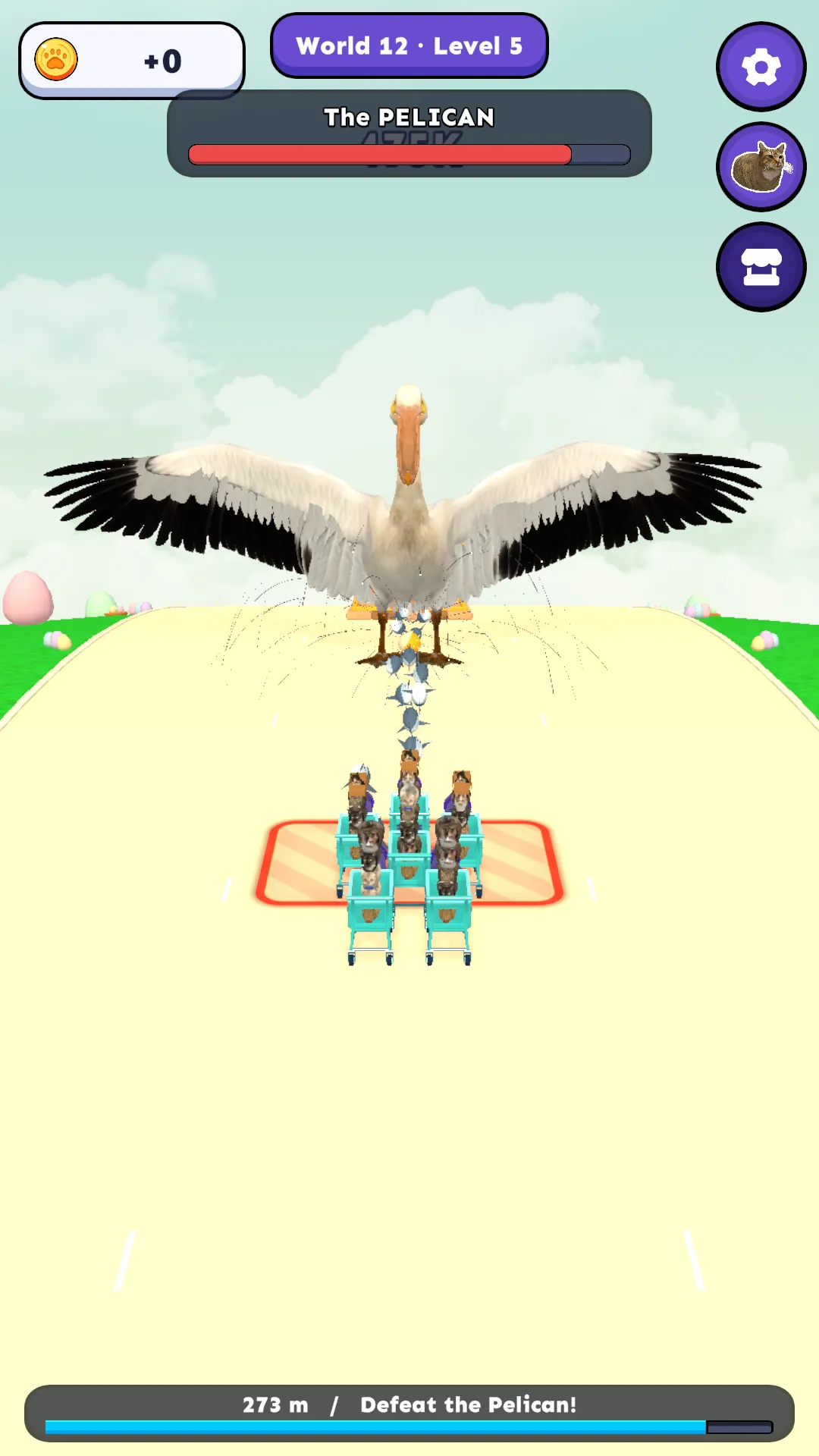 Cat carts facing the Pelican boss